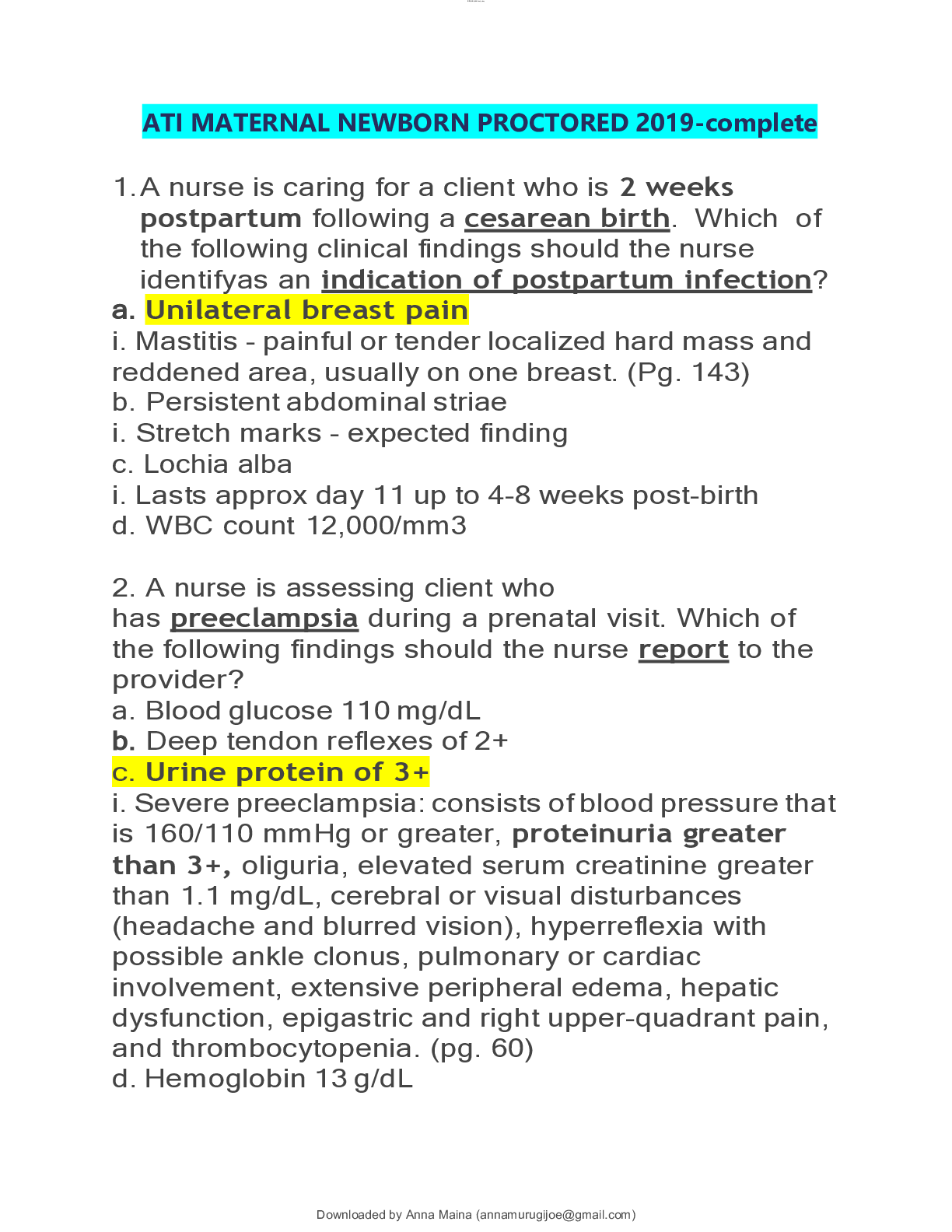 ATI MATERNAL NEWBORN PROCTORED